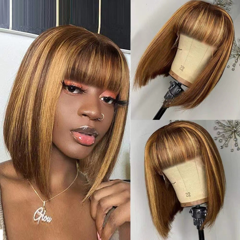 Wig Fiber Net - 에어뱅이 있는 여성용 숏컷, BOBO 스타일,