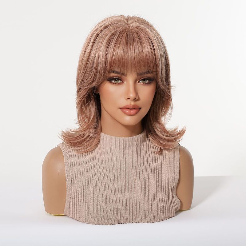 앞머리 있는 여성용 가발, 울프테일 컬, 핑크색 짧은  - Wig Fiber Net 리뷰 및 가격